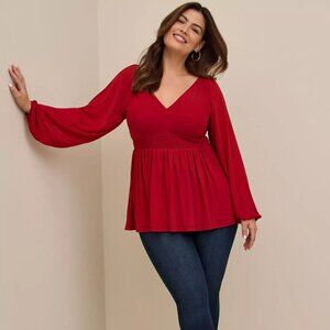 Torrid Blouson Sleeve Mesh Babydoll Top